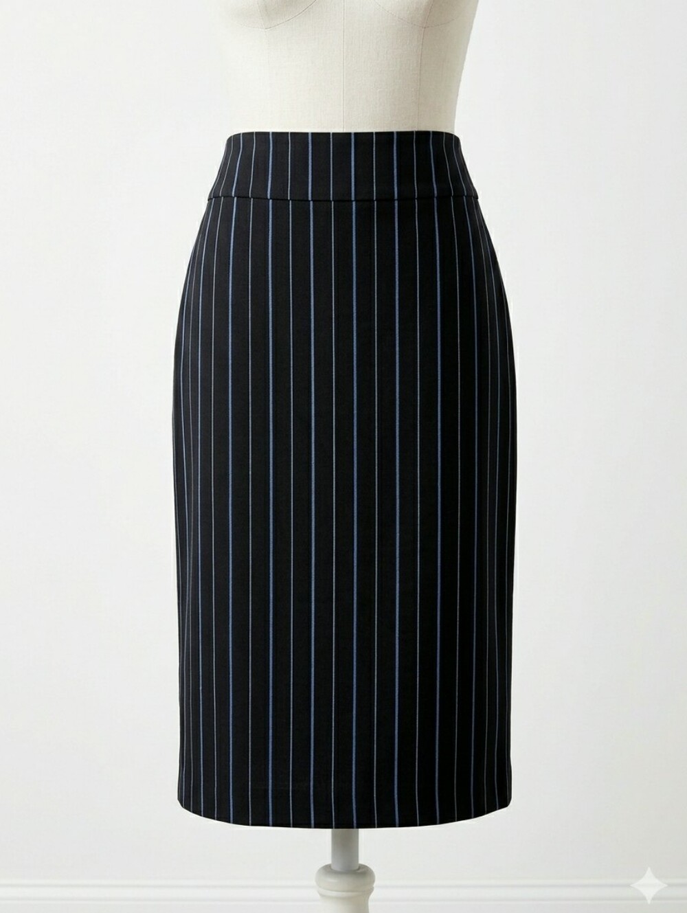 Vintage 90s New York & Company Black Periwinkle Pinstripe Pencil Skirt Small